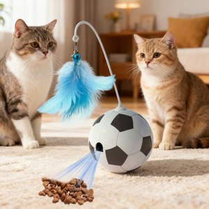 <b>Cat</b> Soccer Ball Treat Dispensing <b>Interactive</b> <b>Toy</b> With Feathers For <b>Cats</b> Self-Entertainment Playtime Fun - Product Image 1