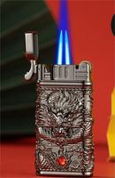 Nouveauté luxe 3D double flammes dragon briquet dragon briquet double flamme briquets dragon approvisionnement