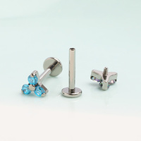 ASTM F136 G23 Titanium Piercing Jewelry 3 CZ Top Internal Thread Labret Stud