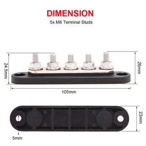 Barre omnibus 5 voies 150A <span class=keywords><strong>12V</strong></span> en nylon plastique pour distribution de puissance, avec bornes à goujons M6 M8, pour applications automobiles, marines et bateaux - Product Image 2