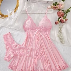 Ensemble de Lingerie Sexy pour Femmes de Style Européen et Américain, Camisole à Col en V en Dentelle Multicolore, Vente en Gros - Product Image 2