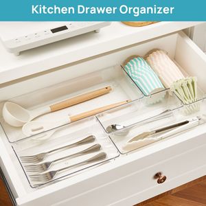 44 Pack Rectangle PET <strong>Plastic</strong> <strong>Drawer</strong> Organizer Desk Divider <strong>Storage</strong> Bins for Makeup Jewelry Office <strong>Storage</strong> - Product Image 5