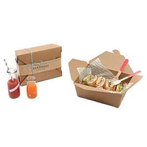 일회용 식기 도시락 점심 샌드위치 빠른 테이크 아웃 포장 샐러드 용 투명 창이있는 갈색 크래프트 종이 식품 상자