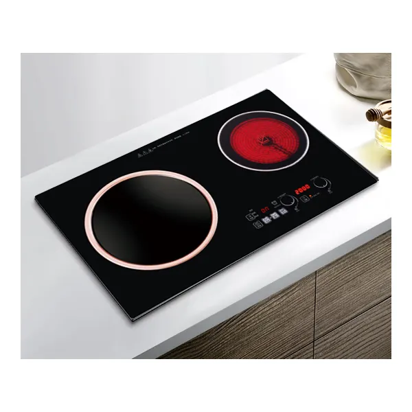 2000W Kitchen 2 Gas Burner Tempered Glass Push-button Type Induction Cooktop Induction Cooker