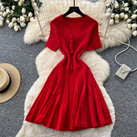 Robe Courte Tricotée Femme 6 Couleurs Col V Moulante Décontractée Taille Unique
