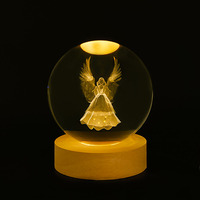 Système solaire Planetary Laser 3D intérieur sculpté veilleuse boule de cristal avec veilleuse LED à base de bois