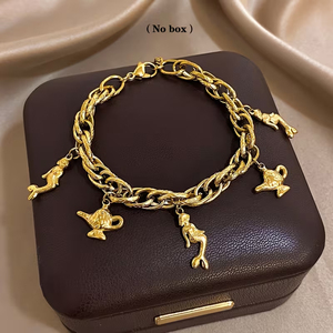 <span class=keywords><strong>Miou</strong></span> <span class=keywords><strong>Miou</strong></span>-388 Pulsera de Moda con Cadena de Acero Inoxidable Chapada en Oro, Hecha a Mano, con Colgante de Sirena, Mariposa y Lámpara Mágica - Product Image 2