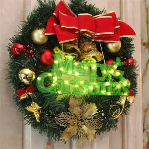 mur arbre de noël lumières Suppliers-Home Indoor Room Merry Christmas Garland Wreath Decoration Lamp Wall Xmas Tree Hanging Lights For Christmas