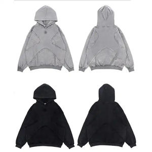 FG052 Custom Designer <b>Y2K</b> Oversize <b>Streetwear</b> 100% Cotton Distressed Embroidered Unisex Pullover Hoodies - Product Image 2