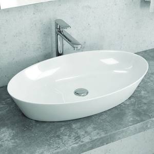 Lavabo Ovale in Ceramica Kamalu Litos-0016 da 60cm, Design Sottile Bianco per Lavaggio Mani, Ideale per Hotel - Product Image 1