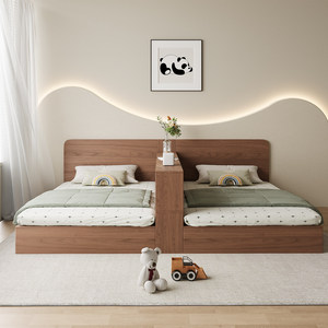 <span class=keywords><strong>Letto</strong></span> Matrimoniale in Legno per Una o Due Stanze con Partizione Separata, <span class=keywords><strong>Letto</strong></span> Contenitore per Bambini, Colore Noce Personalizzabile - Product Image 2