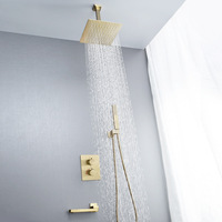 Ensemble de douche thermostatique intelligent encastré en cuivre brossé doré avec design minimaliste moderne