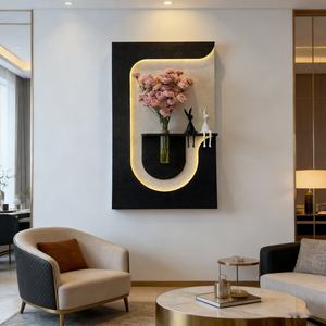 Arte Mural Moderno Personalizado, Pintura Texturizada en Relieve 3D, Escultura Geométrica Hecha a Mano, Pintura en Piedra Arenisca, Decoración de Hotel con LED - Product Image 4