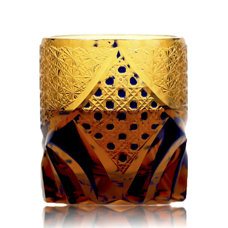 Luxurious Hand-Cut Crystal Amber Glassware 10 OZ Black Unique Shot Glass with Gift Box Packaging High Quality Whisky Cocktail