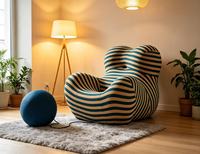Fauteuil rayé UP5 de designer emblématique avec pouf boule, chaise longue de luxe Big Mama Donna pour projets d'intérieur haut de gamme