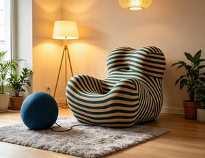 Fauteuil rayé UP5 de designer emblématique avec pouf boule, chaise longue de luxe <span class=keywords><strong>Big</strong></span> Mama Donna pour projets d'intérieur haut de gamme - Product Image 1