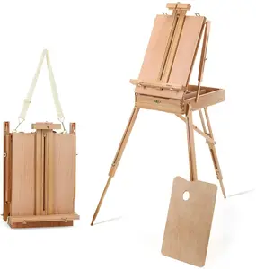 木製パレット付き収納スケッチボックス付きフレンチスタイル調節可能な絵画イーゼルアートイーゼル