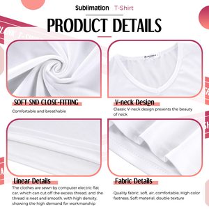 Kaos polos unisex berkualitas murah, grosir, model V-neck, sudah diputihkan, untuk sublimasi, kaos poliester untuk sublimasi logo custom - Product Image 2