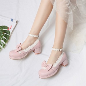 Large Size 46 Women square <b>Heels</b> Shoes Cosplay Girls <b>Round</b> <b>Toe</b> Pumps Front Bowtie Ankle Laciness Girl's Shoes - Product Image 6