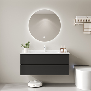 Combinación de gabinete de baño Negro estilo de lavabo integrado de cerámica combinación de gabinete de lavabo de baño moderno simple - Product Image 4