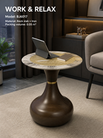Table d'appoint moderne en dalle de roche ronde avec base en fer sculpté, fabrication directe usine OEM/ODM, pour salon, hôtel, salle de séjour, chambre à coucher