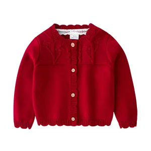 थोक बेबी स्वेटर नवजात लड़कियों प्यारा Jacquard बुना हुआ wavy किनारे बटन ऊपर कार्डिगन शरद ऋतु ऋतु के बाल स्वेटर