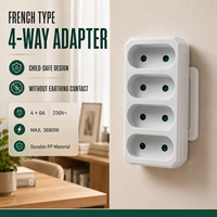 Adaptateur de prise française 4 voies avec mise à la terre standard, protection enfant, 16A 230V Max 3680W, PP ignifuge, IP20, format compact