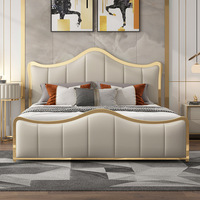 Cadre en acier inoxydable moderne, lit King Size, plate-forme rembourrée en cuir PU, cadre de lit solide pour meubles de maison et d'hôtel
