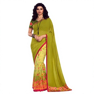 High Designer Bollywood Party Wear Indian Georgette <b>Saree</b> <b>Blouse</b> New Half-Half Printed Sari Wedding Fancy Silk Sari <b>Blouse</b> - Product Image 1