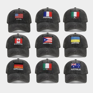 Gorra de Béisbol Vintage de Algodón Lavado con Logotipo Bordado de la Bandera Nacional, Gorra Personalizada con Hebilla Metálica de la Bandera de un País de Fútbol Mundial - Product Image 1