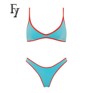 Conjunto de Bikini de 2 Piezas de Lujo Personalizado, Bikini con Bragas Cheeky para Mujer, Traje de Baño de Tela con <span class=keywords><strong>Hilo</strong></span> Metálico Plateado - Product Image 2
