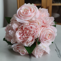 Bouquet floral réaliste de style européen, pivoine, hibiscus, rose rose, 38 cm, fleurs en soie faites à la main, mariage, Noël