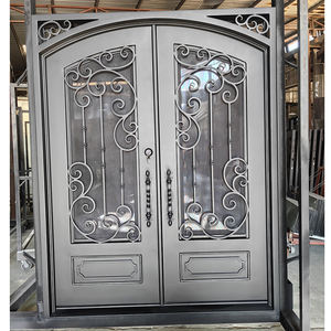 Puertas de Hierro Forjado con Rejilla de Seguridad para Entrada Principal de Villa de Lujo, Tamaño y Diseño Personalizados, con Rotura de Puente Térmico y Vidrio - Product Image 1