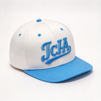 Topi Snapback Unisex 6 Panel Kanvas Dua Warna Putih Biru Langit Bordir 3D Terstruktur Pinggiran Datar Gaya Sport Tim Streetwear