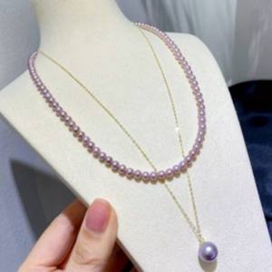 "G18k <b>Gold</b> Double Layer Purple Freshwater <b>Pearl</b> <b>Necklace</b> 4-5mm to 9-8mm Edison <b>Pearl</b> Set" - Product Image 2