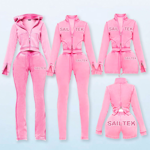 Tuta Sportiva all'<span class=keywords><strong>Ingrosso</strong></span>, Set 2 Pezzi con Felpa Corta con Zip e Pantaloni della Tuta, <span class=keywords><strong>Abbigliamento</strong></span> <span class=keywords><strong>Donna</strong></span>, Completo Sportivo Firmato con Zip - Product Image 1