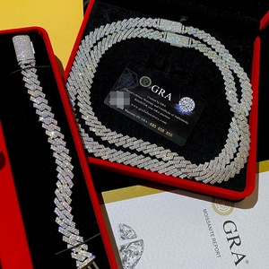 Collane a catena con maglia cubana di diamanti con Pass <span class=keywords><strong>925</strong></span> <span class=keywords><strong>argento</strong></span> 6mm-15mm due file ghiacciate Hip Hop VVS Moissanite con diamanti - Product Image 2