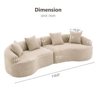 Canapé modulable en chenille courbé moderne 4 places, en mousse compressée en boîte, sans structure, avec sièges extra profonds et larges