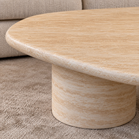 MEUBLES JIAMEIJIA |   Table basse ronde effet travertin avec piétement cylindrique