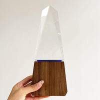 Trophée en cristal de verre personnalisé, gravure sur trophée en cristal de verre en forme de tour avec base en bois