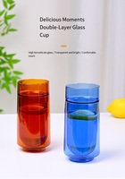 Tasse à café en verre à double paroi avec poignée-Tasse haute transparente isolée, dessus plat, conception sans poignée