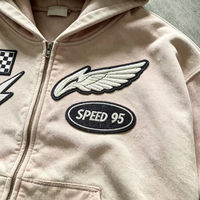 OUNA Sweat à capuche zippé pour homme, avec patchs de course brodés, style streetwear, sur mesure, vente en gros, fabricant, coupe oversize, vintage, OEM