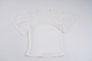 Blusa Elegante y Transpirable de Punto Sólido para Mujer, Manga Corta, Encaje, Estampado Digital, Diseño Hueco, Manga Abullonada - Product Image 2