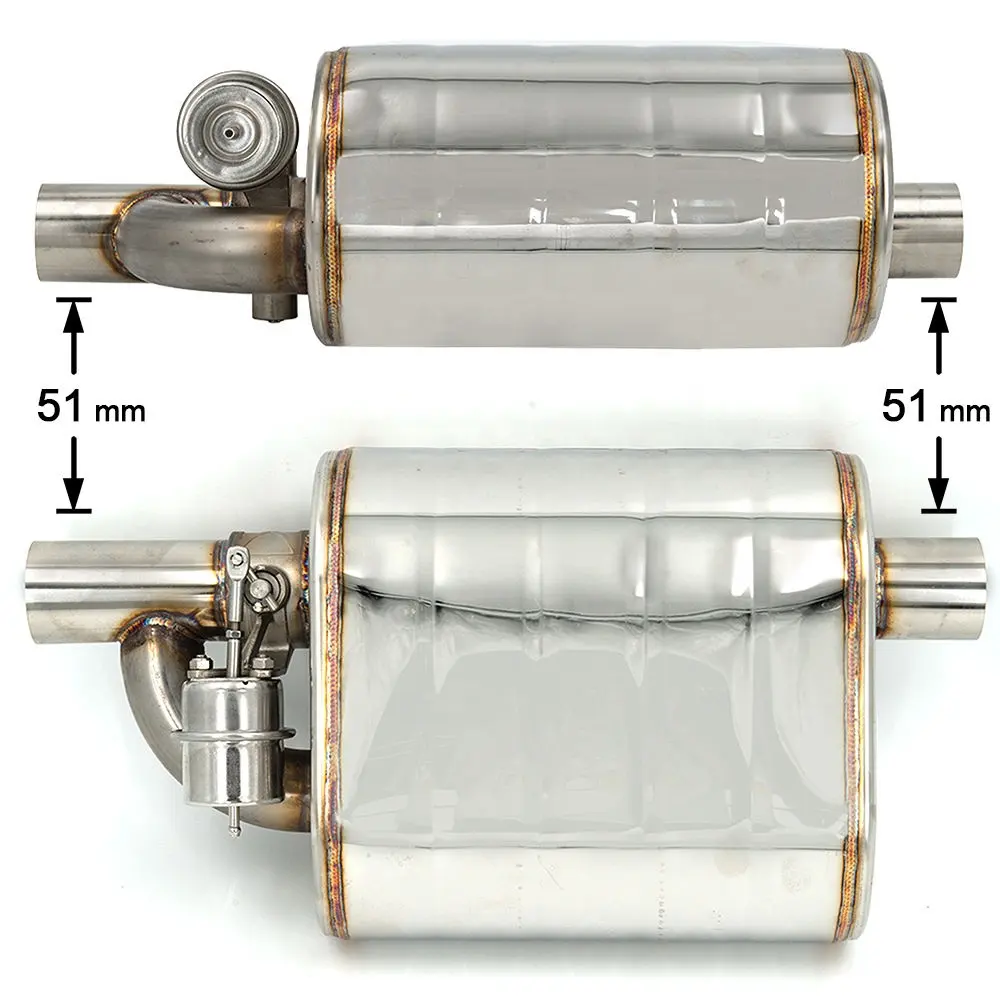 1 takım (2 susturucu) 3 "76mm paslanmaz çelik 304 performans elektrikli egzoz Valvetronic susturucu uzaktan kumanda ile vakum vana