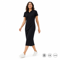 Robe midi en coton tricoté 240 GSM pour femme, décontractée, col polo, boutonnée devant, coupe droite ajustée, confortable, logo personnalisé OEM ODM XS-5XL