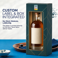 Boîte à gin en papier artistique personnalisée avec kit d'étiquettes anti-contrefaçon assorties, ensemble d'emballage de luxe pour une seule bouteille d'alcool, logo OEM, recyclable