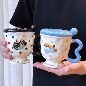 Playful Cat Ceramic <b>Mug</b> With Lid And Spoon Cartoon Design For Kids And Girls Birthday Gift Spring 2025 - Product Image 3