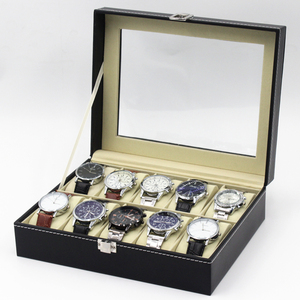 <span class=keywords><strong>Organizador</strong></span> de <span class=keywords><strong>Relojes</strong></span> de Pulsera para <span class=keywords><strong>Hombre</strong></span> con 10 Ranuras, Exhibidor de Vidrio con Múltiples Compartimentos, Caja de Almacenamiento de Cuero de Lujo para Colecciones de <span class=keywords><strong>Relojes</strong></span> - Product Image 1