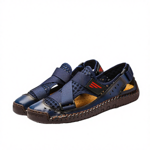 Sandales plates d'été pour hommes en cuir véritable antidérapantes décontractées avec semelle en caoutchouc respirante - Product Image 3