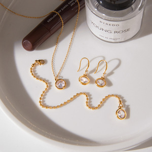 Stainless Steel Zircon Jewelry <b>Set</b> Bezel Setting Round Pendant Necklace <b>Bracelet</b> Earrings Women's Party Fashion - Product Image 3